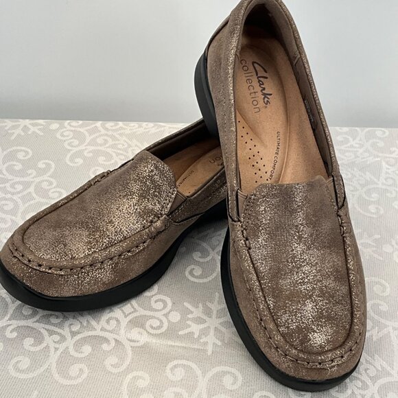 Clarks Women's 7 1/2 Metallic Bronze Loafer Ellowyn Lu - Picture 1 of 7